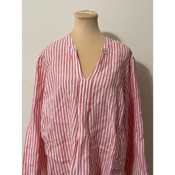 L.L.Bean Striped Linen Tunic Top XL Red White Coastal Beachy - Picture 2 of 9